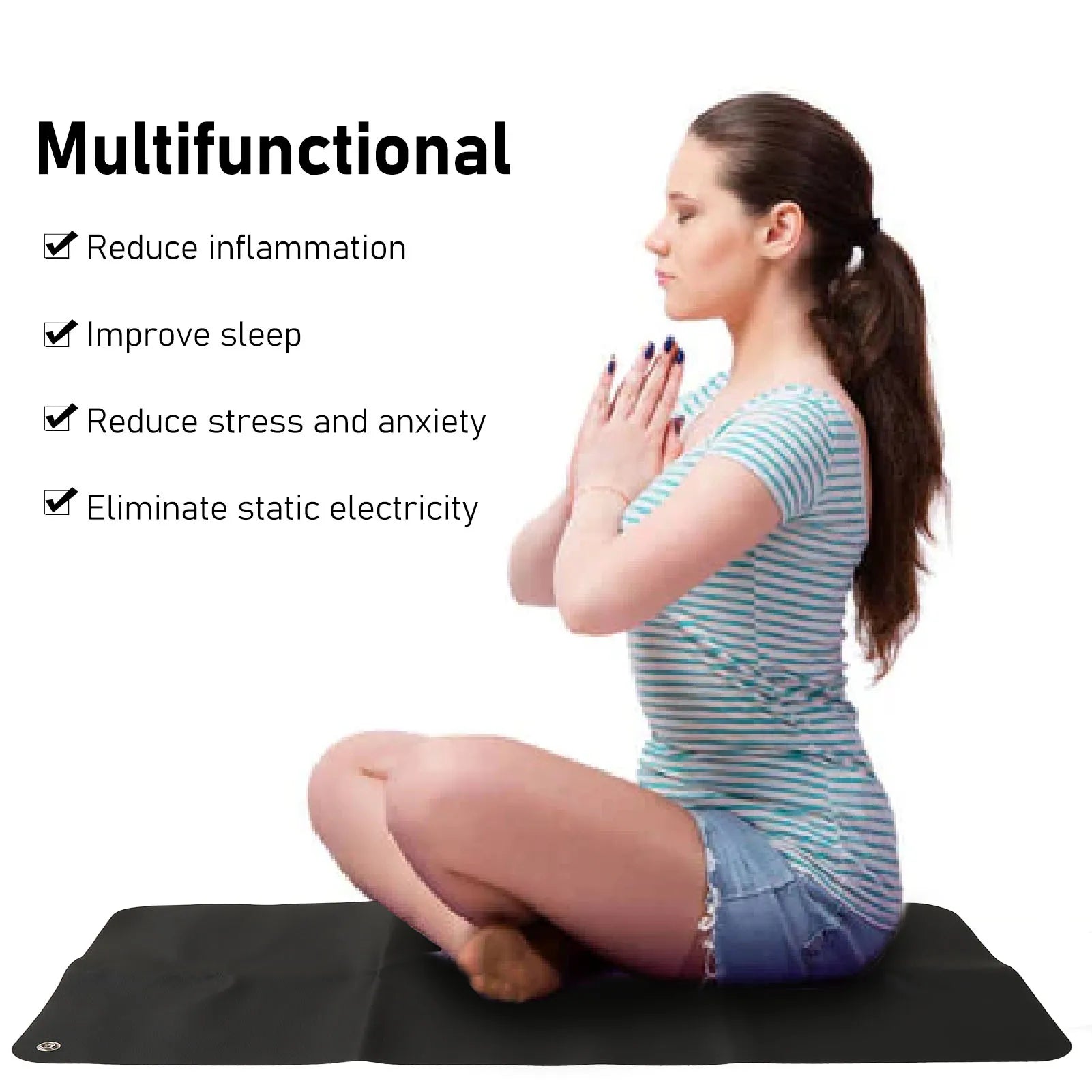 Large Black Earthing Grounding Mat Sore Foot Therapy Relieving Anxiety Grounding Sleep