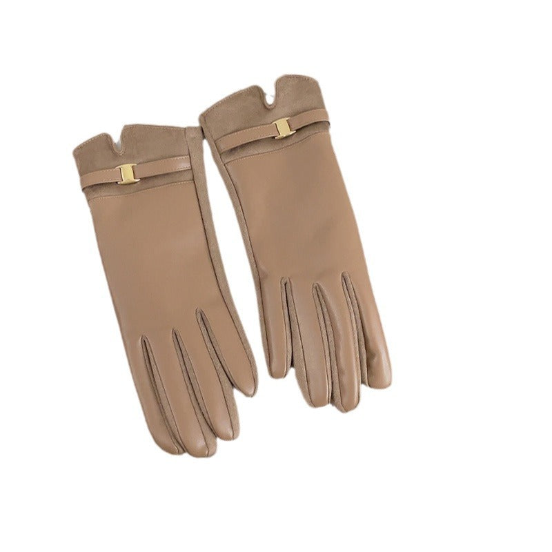 Winter Fleece-Lined PU Leather Touchscreen Gloves